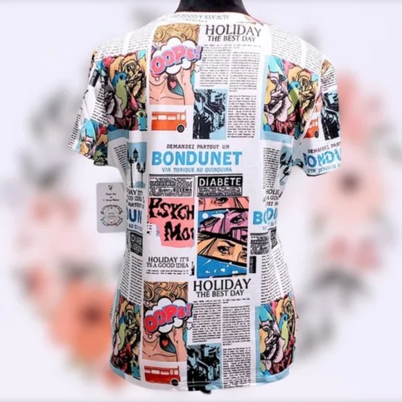 ⭐️Host Pick⭐️New Pop French Newspaper print fitted T-shirt Sizes M, L, XL - Picture 4 of 10